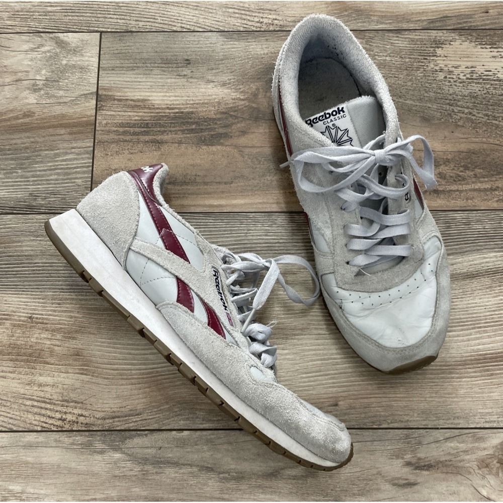 Reebok Classic Men's Nylon Sneakers Burgundy/White, Size 10